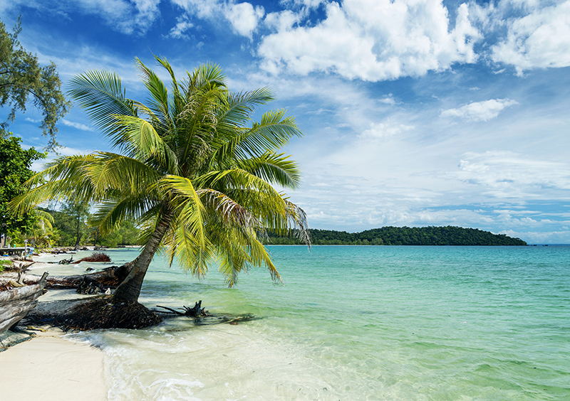 Beautiful turquoise waters and sandy beach on Cambodia’s Koh Rong island